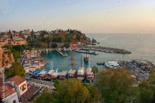 Fototapeta Naklejka Na Ścianę i Meble -  Antalya Boat Town Port Beach Ship Turkey Antalya