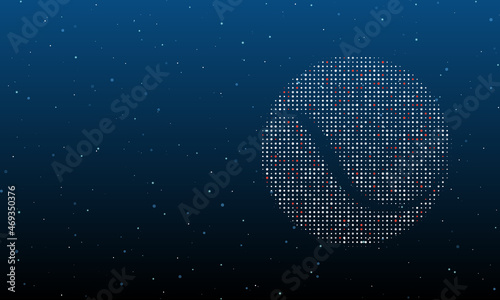 On the right is the tennis ball symbol filled with white dots. Background pattern from dots and circles of different shades. Vector illustration on blue background with stars