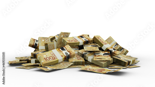 Tableau sur toile 3D Stack of 100 Canadian dollar notes isolated on white background