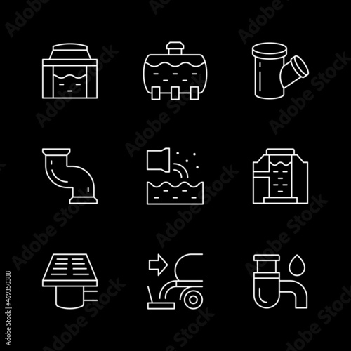 Set line icons of sewerage isolated on black.