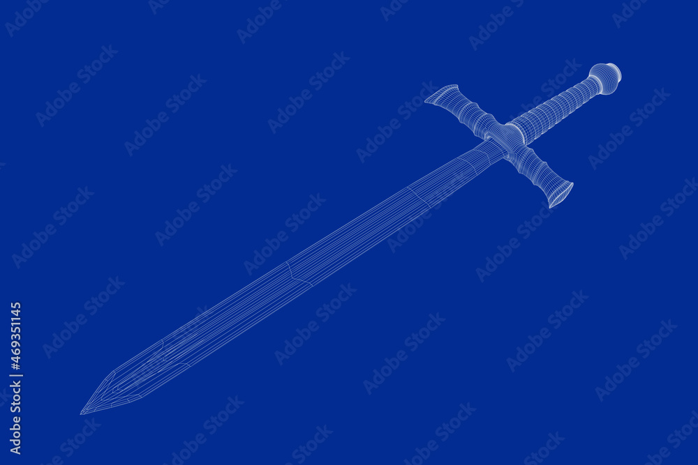 3d wire-frame model of medieval sword