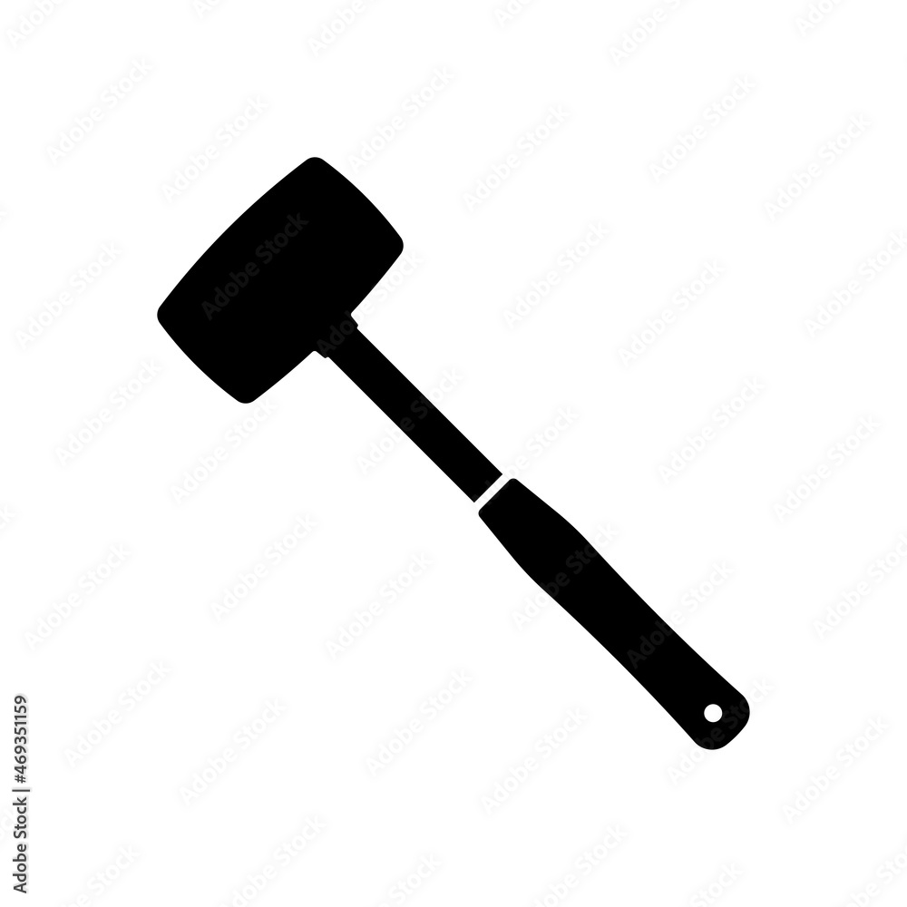 Mallet icon. Black silhouette. Side view. Vector simple flat graphic illustration. The isolated object on a white background. Isolate. Mallet icon. Black silhouette. Side view. Vector simple flat graphic illustration. The isolated object on a white background. Isolate.