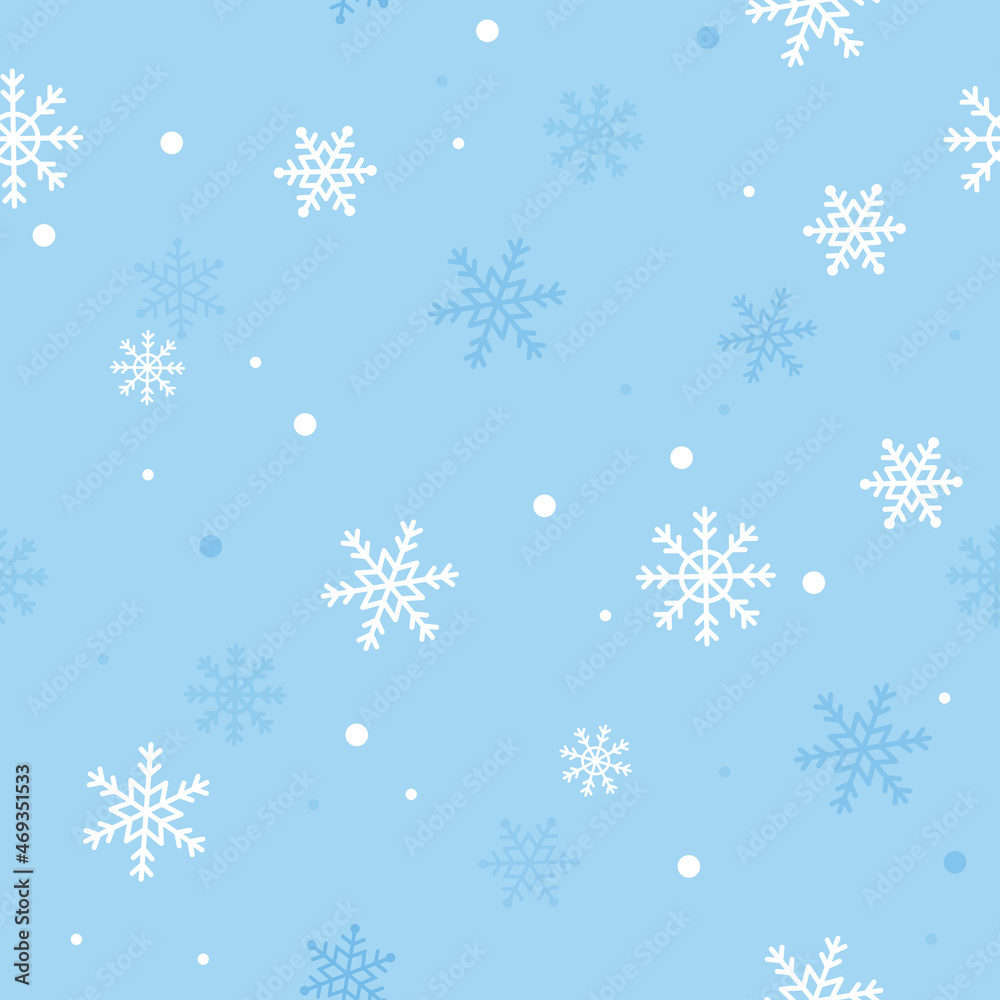 Light blue background. Christmas seamless pattern with snowflakes abstract background. White snowflakes. Vector illustration. Light blue background. Christmas seamless pattern with snowflakes abstract background. White snowflakes. Vector illustration.