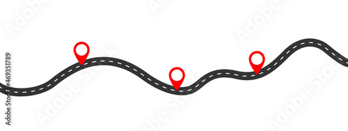 GPS pins on road simple illustration