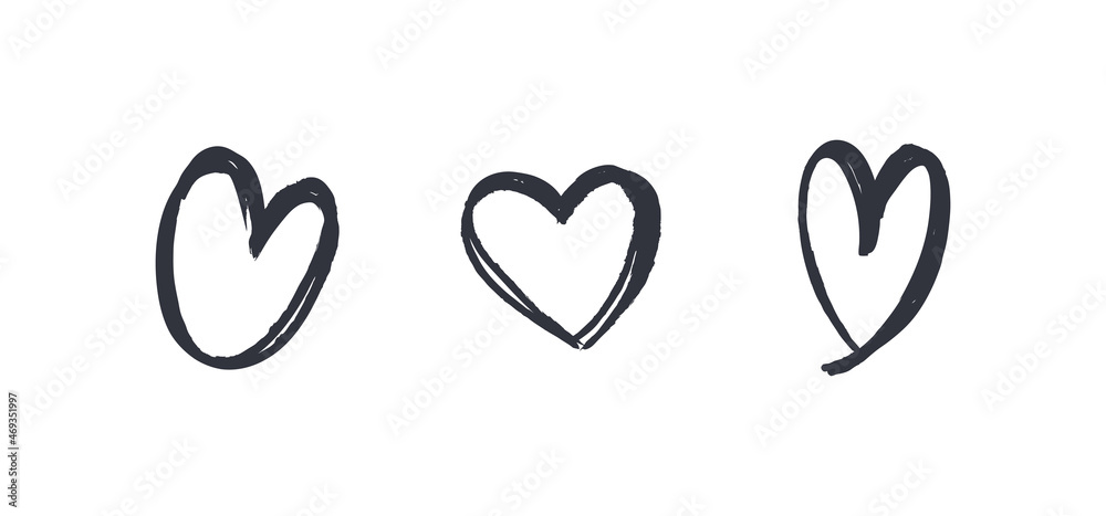 Hand drawn hearts. Set of heart illustrations. Doodle love sketched symbols.
