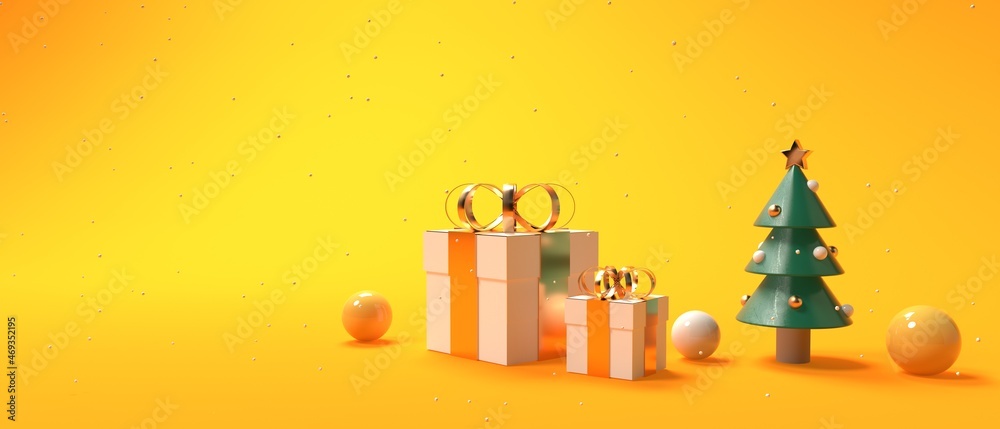 Christmas gift boxes and ornaments - 3D render illustration