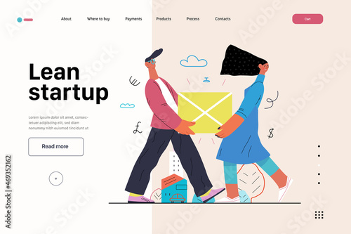 Startup illustration, website landing template. Concept of building new business