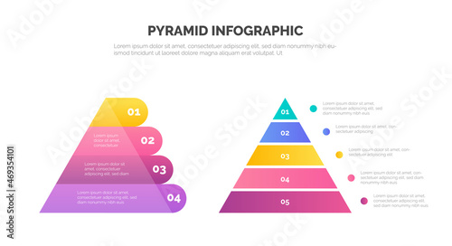 Pyramid infographic template set with four and five steps. Infographic for your presentation. Vector illustration
