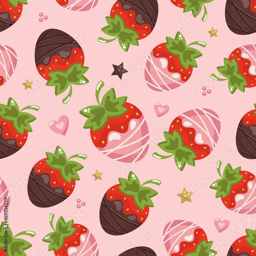 Fototapeta Naklejka Na Ścianę i Meble -  seamless pattern strawberries in chocolate