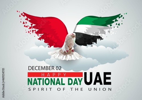 happy national day uae pigeon flying with UAE flag wings. vector illustration design