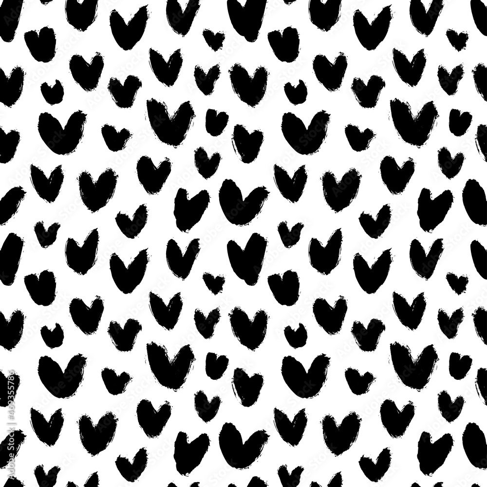 Abstract seamless heart pattern in polka dot style. Hand drawn simple black tiny hearts. Love and romantic theme background. Vector modern grunge ornament for Valentines day and wedding. Abstract seamless heart pattern in polka dot style. Hand drawn simple black tiny hearts. Love and romantic theme background. Vector modern grunge ornament for Valentines day and wedding.