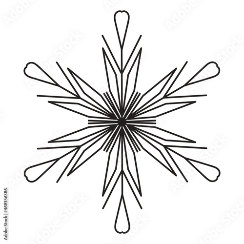 snowflake black outline isolated on white background, vector graphics to illustrate Christmas and New Year, design element, decor, collection