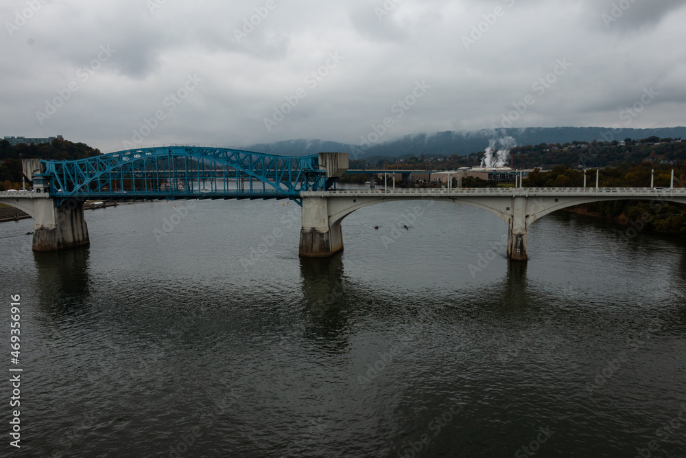 Pedestrian Bridge City Scape Views in Autumn Chattanooga Tennessee Pedestrian Bridge City Scape Views in Autumn Chattanooga Tennessee