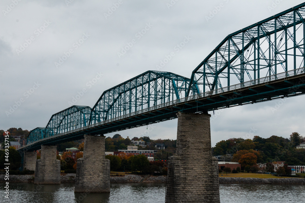 Pedestrian Bridge City Scape Views in Autumn Chattanooga Tennessee