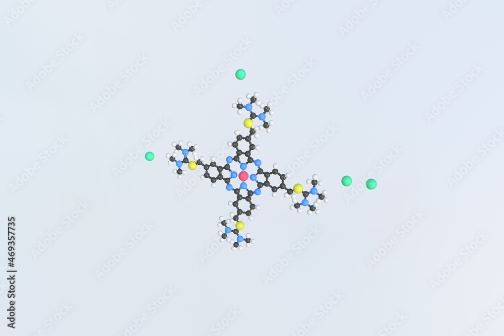 Molecule of alcian blue, isolated molecular model. 3D rendering