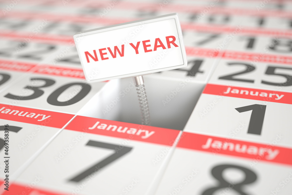 NEW YEAR plate in a calendar, 3d rendering NEW YEAR plate in a calendar, 3d rendering