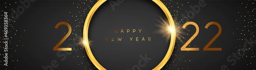 Happy New Year 2022 gold 3d ring black banner