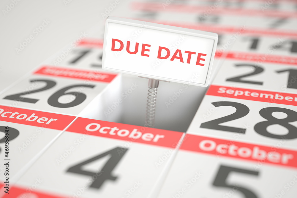 DUE DATE message on September 27 in a calendar, 3d rendering DUE DATE message on September 27 in a calendar, 3d rendering