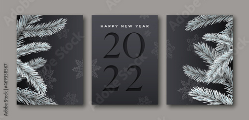 New Year 2022 cutout pine tree greeting card set