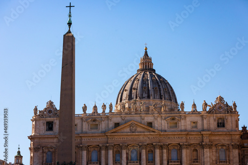 Columns, scultpures and dome of the Piazza San Pietro (Saint Peter Square) at the Vatican City. photo