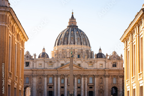 Front view of Saint Peter basilica at Vatican city.