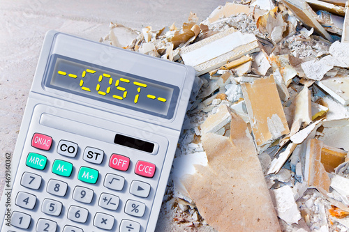 Quadro em tela Costs for demolition and disposal of plasterboard wall - concept with a demolish