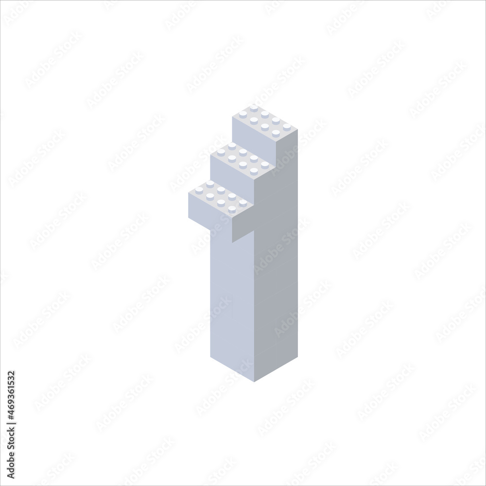 Isometric letter 1 in gray on a white background collected from plastic blocks. Vector illustration. Isometric letter 1 in gray on a white background collected from plastic blocks. Vector illustration.