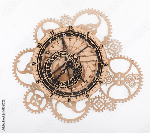 wooden infinity clock isolated on white background