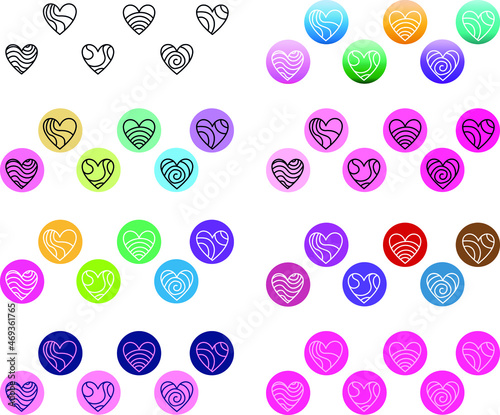 set of vector coloured geometric hearts in different colours