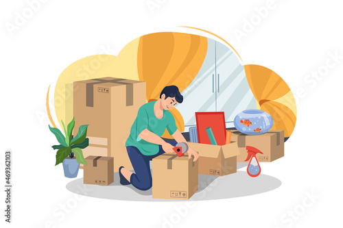 Man doing preparation to move house Illustration concept. Flat illustration isolated on white background.