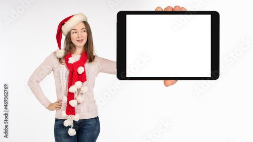 Christmas woman holding big...