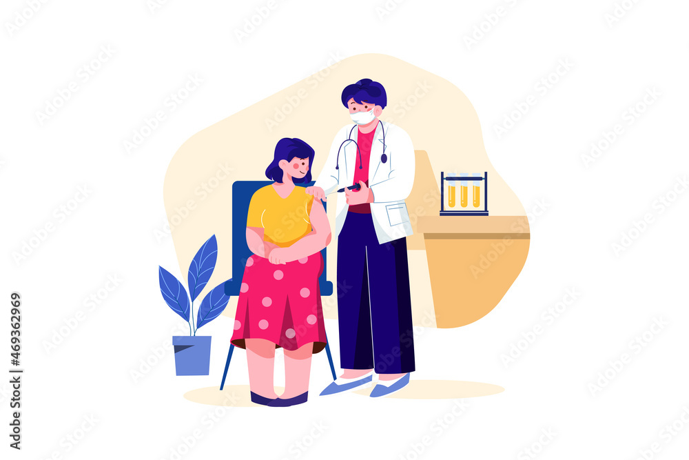 Doctor giving an injection to a patient Illustration concept. Flat illustration isolated on white background. Doctor giving an injection to a patient Illustration concept. Flat illustration isolated on white background.