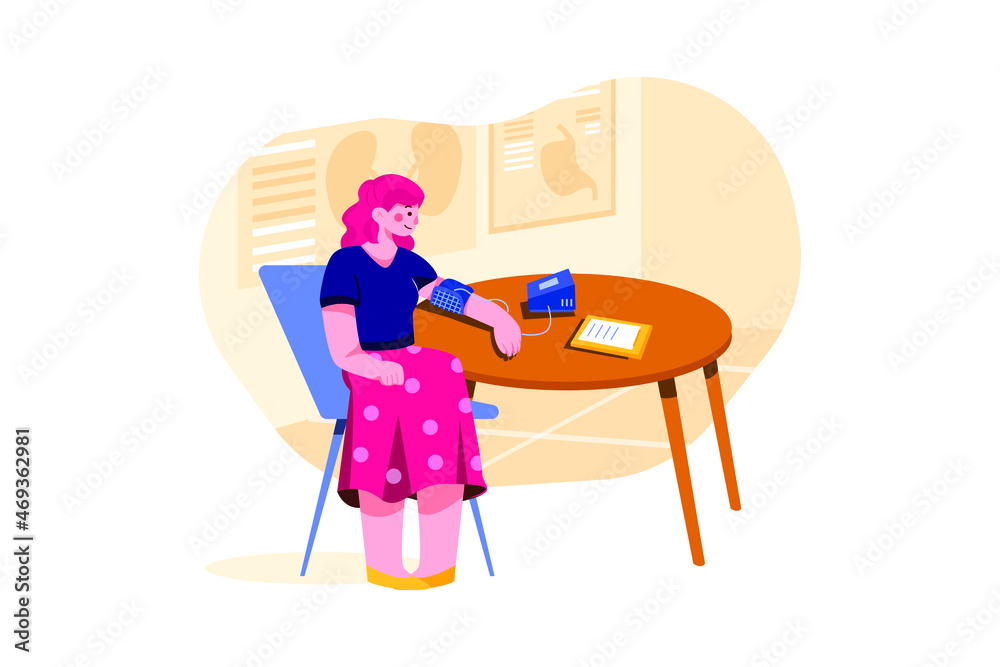 Woman checking Blood Pressure Illustration concept. Flat illustration isolated on white background.