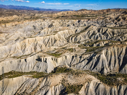 Drone photo of mountain view in the desert of Tabernas on a sunny day 