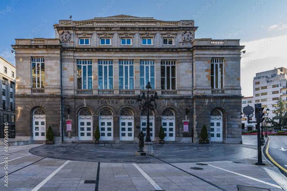 Facade of the Campoamor Theater in the city of Oviedo, Uvieu, in Asturias. 