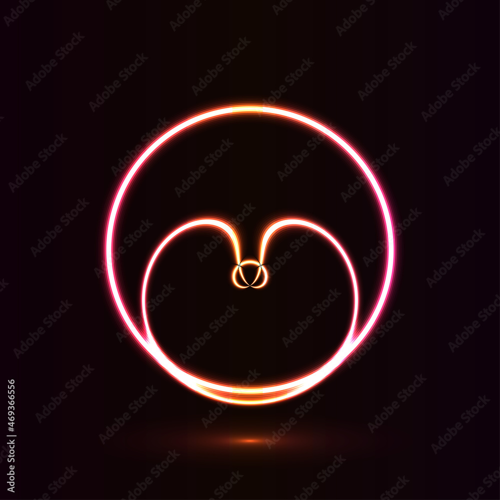 Glowing geometric elements On Dark Backdrop. Neon cyberpunk background