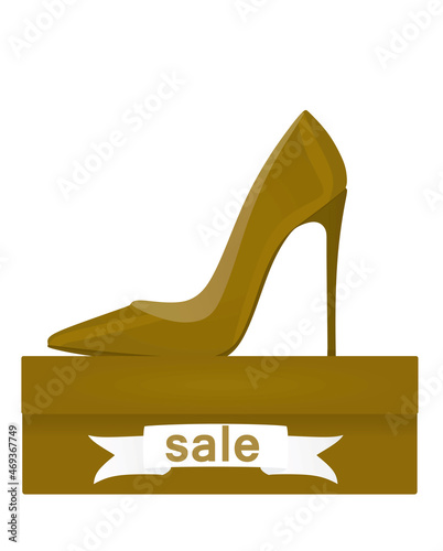 Shoe on shoe box with sale notice. vector