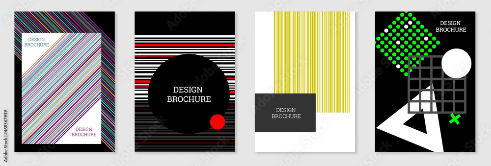 Set of cover design in Memphis style. Geometric design, abstract background. Fashionable bright cover, banner, poster, booklet. Creative colors. Set of cover design in Memphis style. Geometric design, abstract background. Fashionable bright cover, banner, poster, booklet. Creative colors.