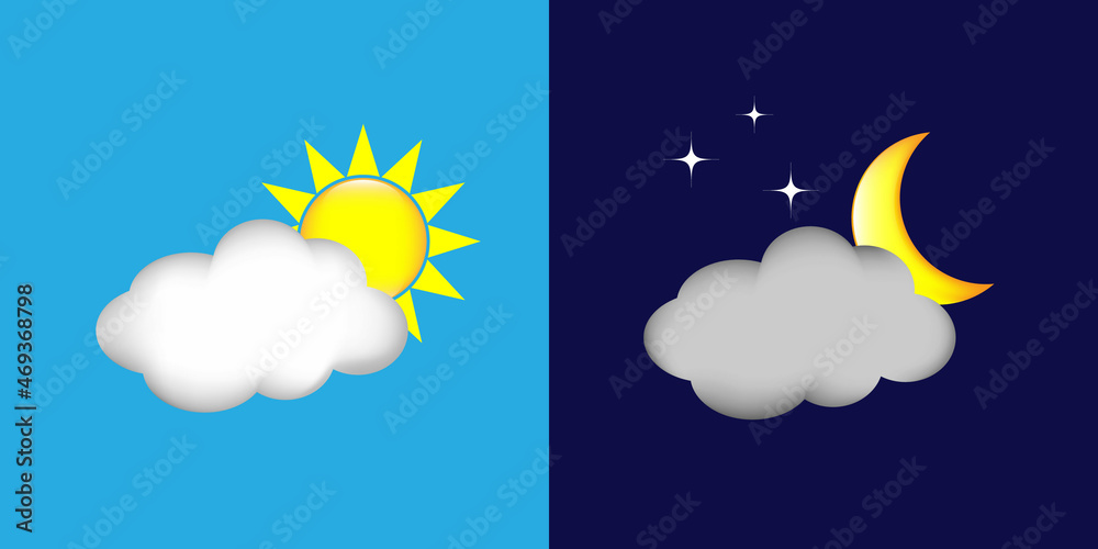 sun and moon in the sky, day and night, vector illustration