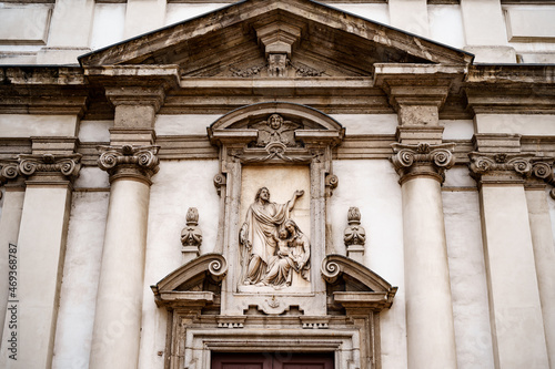 Stucco molding and bas-relief above the entrance to the Church of San Giuseppe. Milan  Italy
