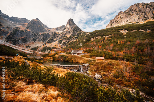 Hiking in national park High Tatras. HiIking from biele pleso to Zelene pleso in the mountain Vysoke Tatry, Slovakia. Beautiful photo