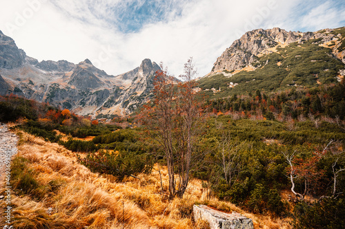 Hiking in national park High Tatras. HiIking from biele pleso to Zelene pleso in the mountain Vysoke Tatry, Slovakia. Beautiful photo