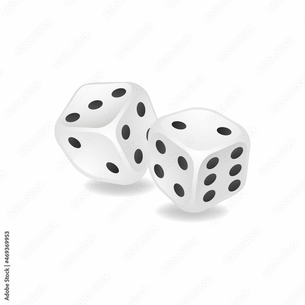 Vector illustration of white realistic game dice icon in flight closeup isolated on white background