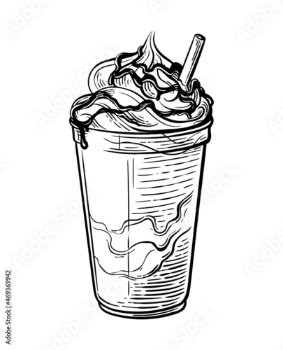dessert in a plastic cup with cream and a straw