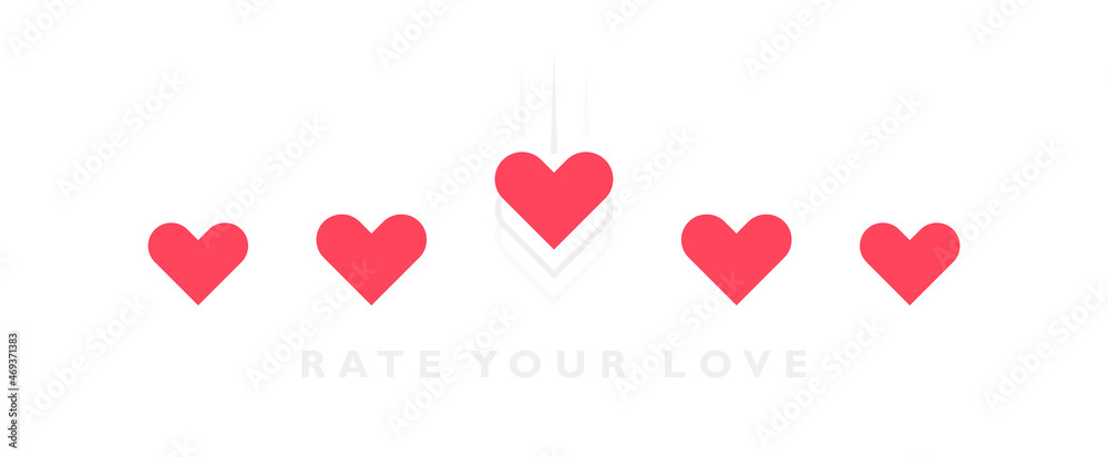 Rate your love. Love measuring indicator with hearts isolated on white background. Design concept for love meter and Valentines day. Vector illustration