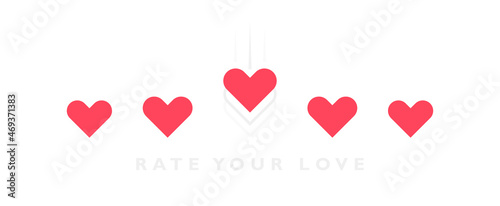 Rate your love. Love measuring indicator with hearts isolated on white background. Design concept for love meter and Valentines day. Vector illustration