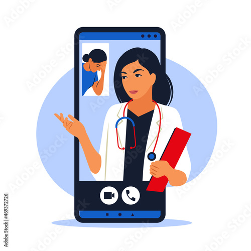 Online doctor concept. Doctor appointment. Modern healthcare technologies. Vector illustration. Flat