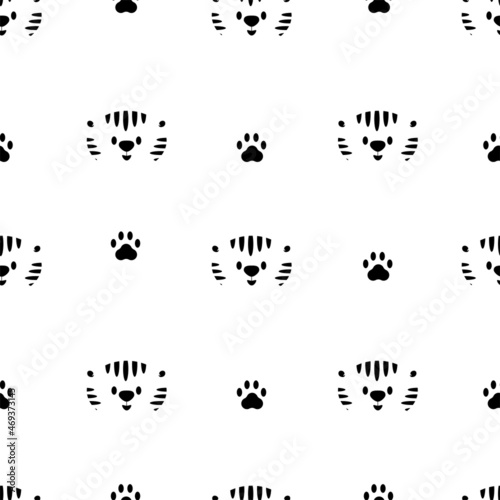Vector illustration. New Year and Christmas seamless pattern with tiger  Chinese symbol of 2022. Animal in flat cartoon style. Children s drawing. Contemporary art for print  promotional items.