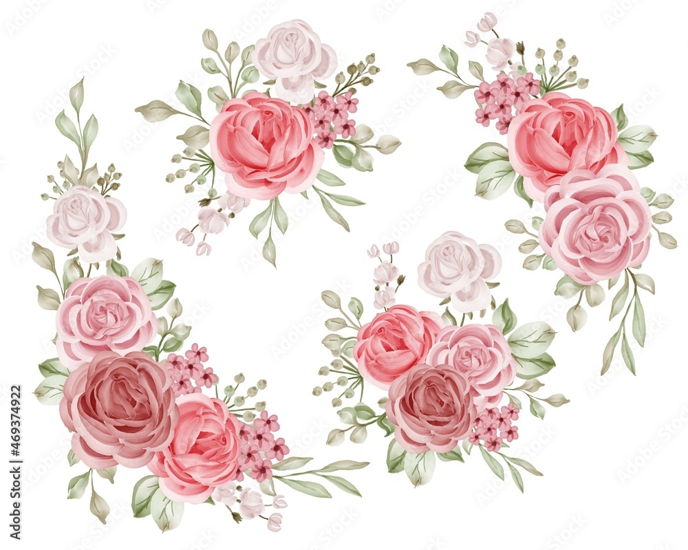 Romantic Rose Flower Wreath Isolated Clipart
