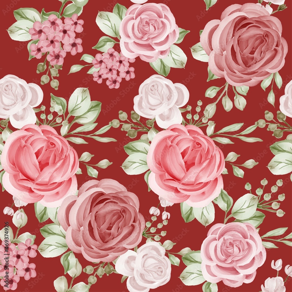 Romantic Red Rose Flower Wreath Pattern